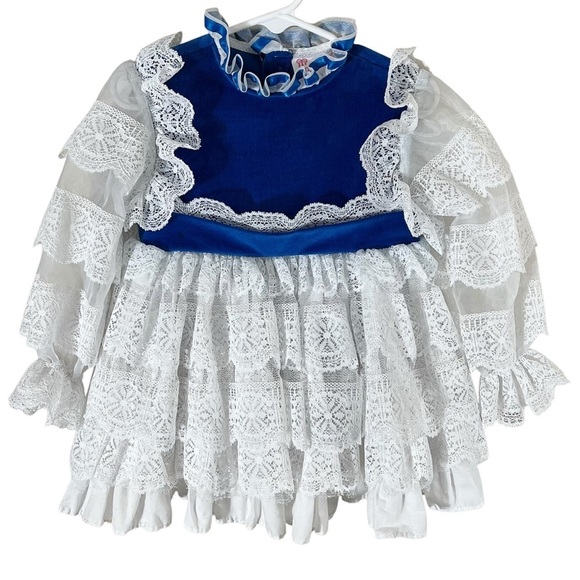 VINTAGE 80s MARTHA'S MINIATURES Ruffle Tiered Velvet and Lace Dress - Picture 2 of 14
